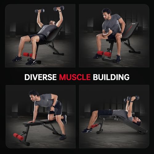 PASYOU Adjustable Weight Bench, Foldable Workout Bench for Home Gym, Support 90°Strength Training Bench for Full Body Workout with Fast Folding, 9-Level Backrest Position 2-Level Foot Support Folding