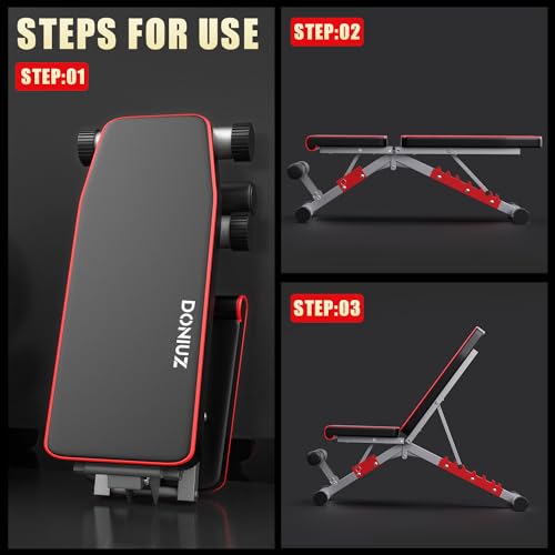 DONIUZ Weight Bench, Adjustable Workout Bench Press Set for Home Gym Full Body Strength Workout, Easy Assembly Foldable Training Lifting Bench, Max Load 750(Balck)