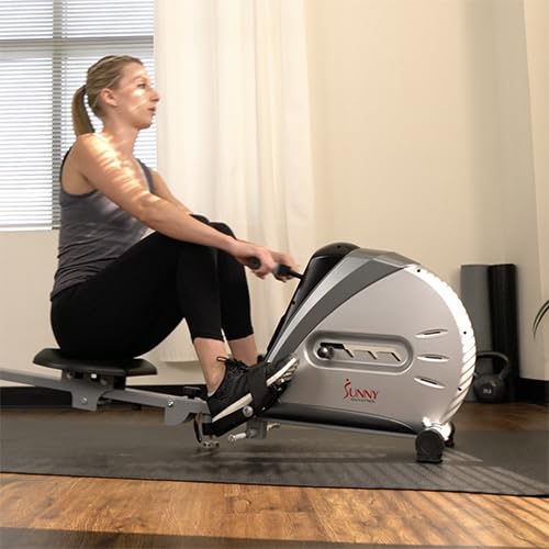 Sunny Health & Fitness Rowing Machine Rower Ergometer with Digital Monitor, Inclined Slide Rail, 220 LB Max Weight and Foldable - SF-RW5606