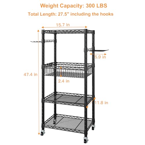 FUTASSI S1 Home Gym Storage, 3-Tier Workout Equipment Organizer with Wheels for Yoga Mats, Foam Roller, Dumbbells, Kettlebells, and Resistance Bands, 47.4" H x 27.5" L x 11.8" D, Black