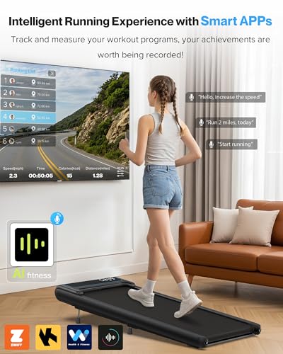 10% Incline Under Desk Walking Pad, 2.5HP Low Noise Treadmill for Home Office Apartment, 3 in 1 Lightweight Running Machine for Small Space, Works with Apps & Mute Remote Control, No Installation
