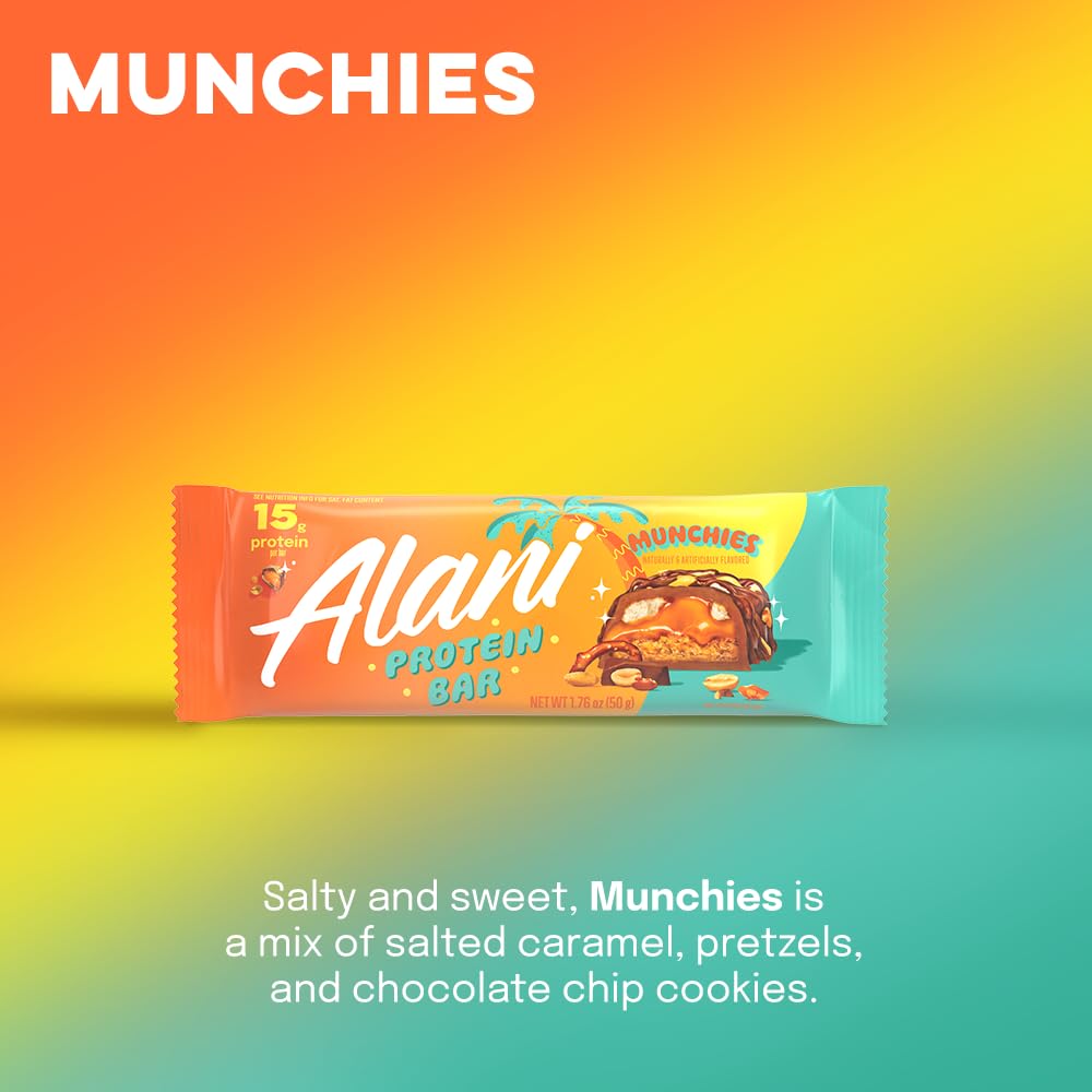 Alani Nu Protein MUNCHIES, High Protein Gluten-Free Bars, 18g Protein, Low-Sugar (6G) Low-Carb Healthy Snacks, 12 Individually Wrapped Bars