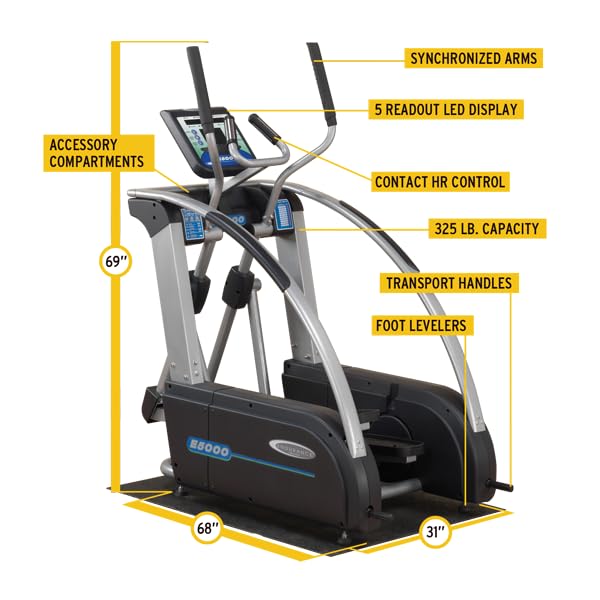 Body-Solid (E5000) Elliptical Trainer Machine, Cardio Workout Crosstrainer Exercising Machines for Home & Commercial Gym with 325lb Weight Capacity