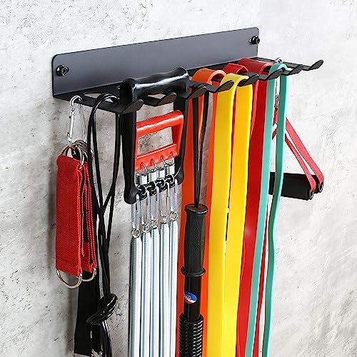 Multi-Purpose Gym Equipment Storage Rack Resistance Bands Storage Hanger Barbell Rack Heavy Duty Gym Rack for Exercise Bands, Lifting Belts and Jump Ropes (17" / 8 prongs)
