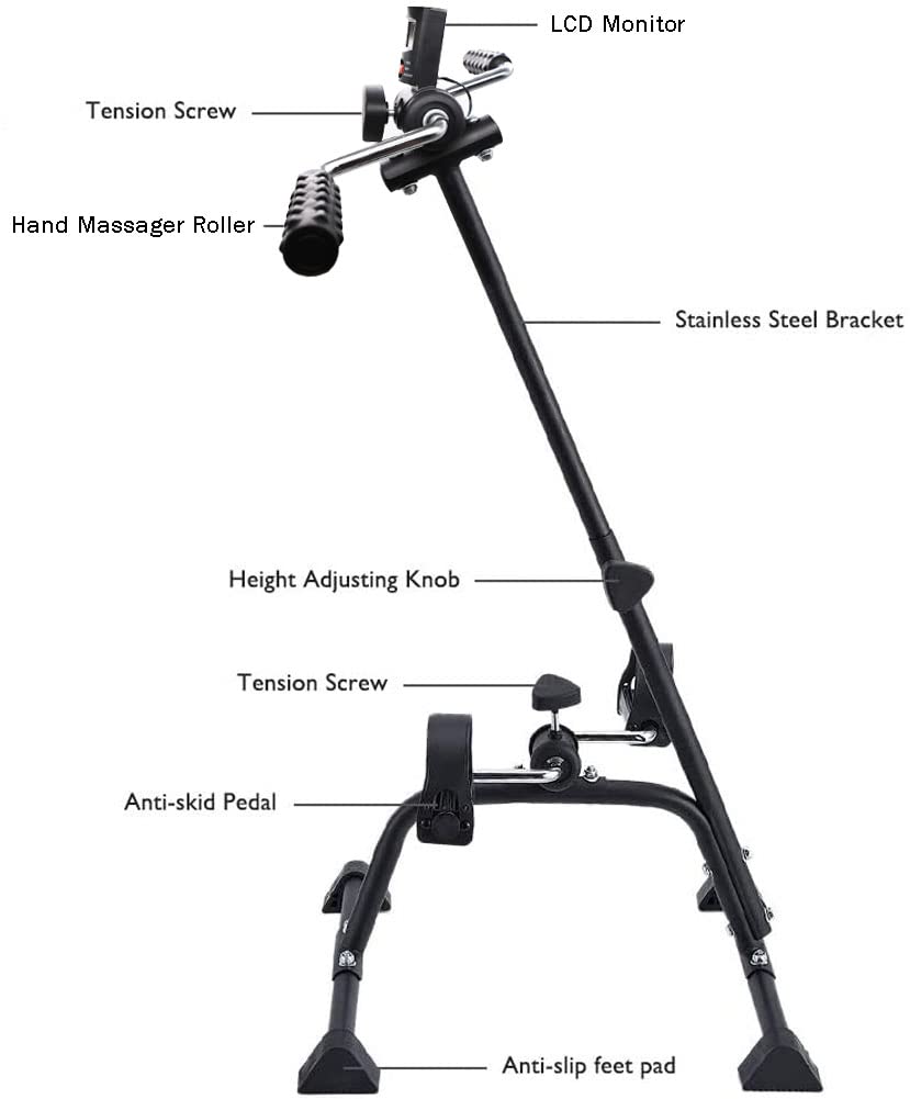 Pedal Exerciser Bike Hand Arm Leg and Knee Peddler Adjustable Fitness Equipment for Seniors, Elderly Home Pedal Exercise Bike for Total Body, with Gift Box & Monitor