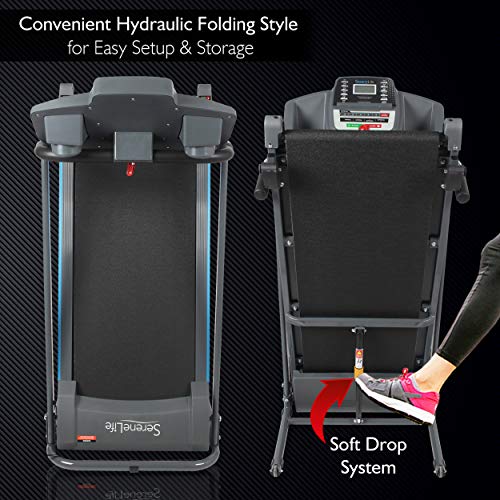 SereneLife - Electric Folding Treadmill Exercise Machine - Smart Compact Digital Workout Fitness Trainer w/ Bluetooth App Sync, Manual Incline Adjustment, For Walking, Running, Gym