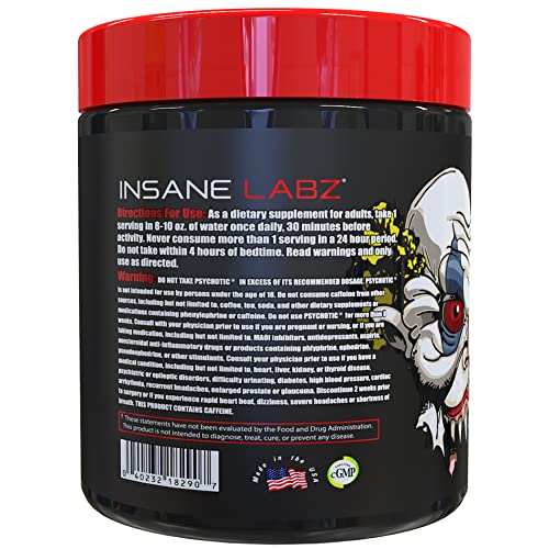 Insane Labz Psychotic, High Stimulant Pre Workout Powder, Extreme Lasting Energy, Focus and Endurance with Beta Alanine, Creatine Monohydrate DMAE, 35 Srvgs (Fruit Punch)