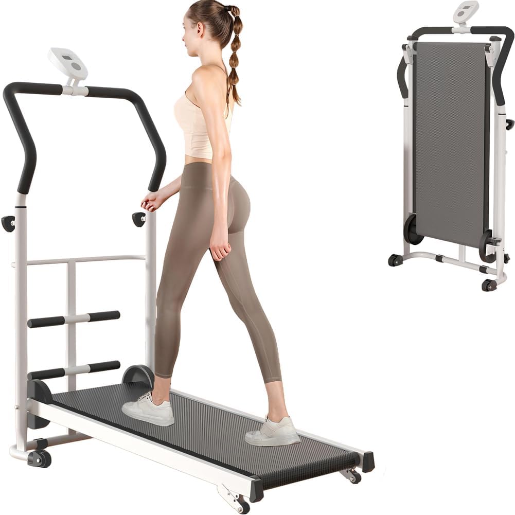 Portable Folding Walking Pad Treadmill with Incline & Handle Bar - Compact Non-Electric Mini Running Machine for Home, Ideal for Kids, Adults & Elderly in Small Spaces