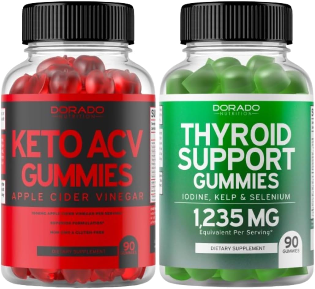 Keto ACV Gummies (90 Count) Advanced Weight Loss Formula and Thyroid Support (90 Count) Support Supplement with Ashwaganda, Iodine, Bladderwrack, Kelp, & Schisandra - Non-GMO, Vegan & USA Made
