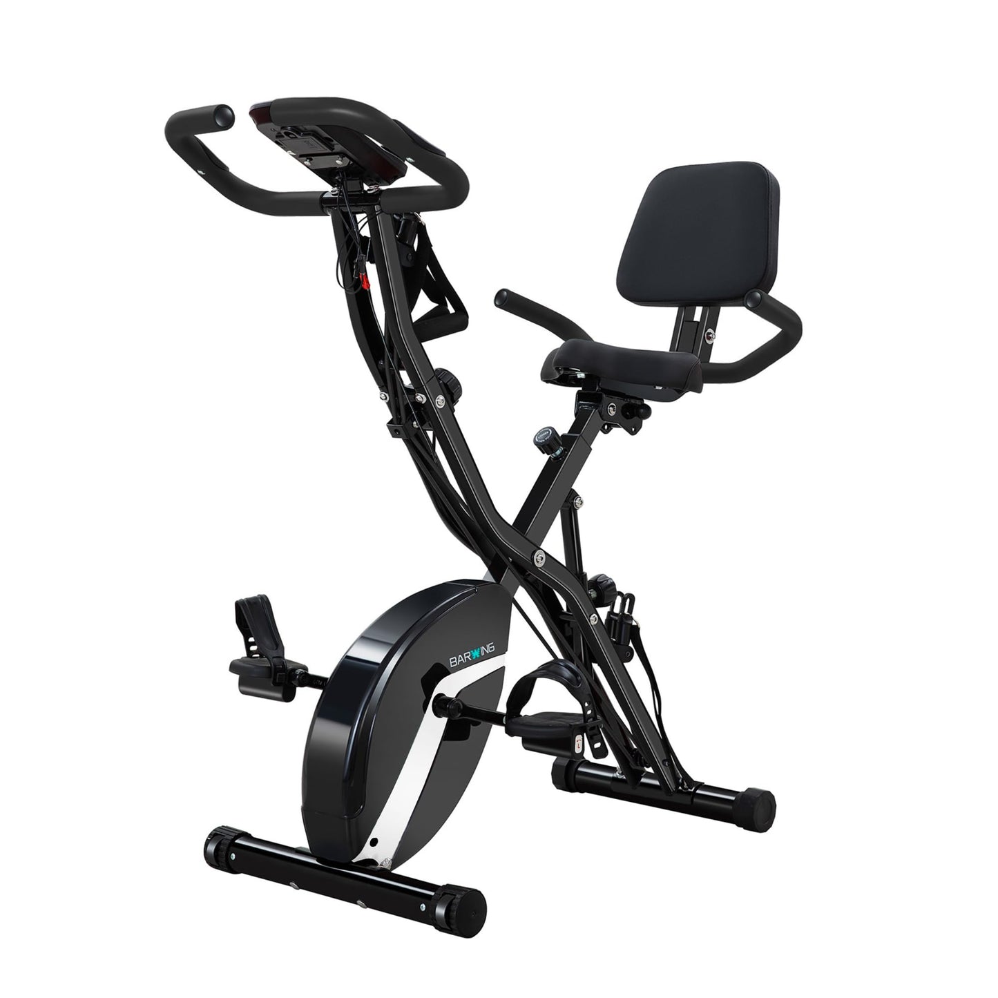 BARWING Stationary Exercise Bike for Home Workout, 5 IN 1 Foldable Indoor Cycling Bike for Seniors, 350LB Capacity, 16-Level Magnetic Resistance, Seat Backrest Adjustments (Black)