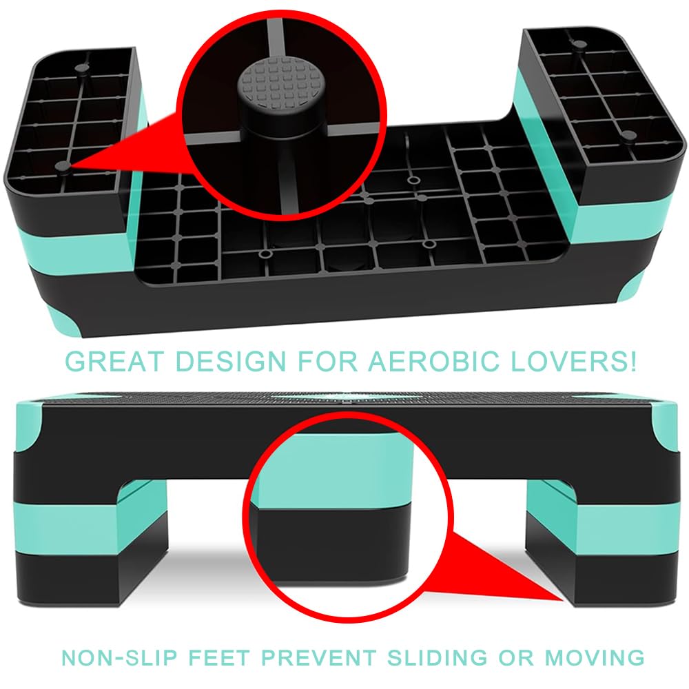EVERYMILE Aerobic Exercise Step, Adjustable Aerobic Stepper for Exercise, Workout Step Platform, Step Up Box, 26.5" Step Deck with 4” 6” 8” Adjustable Height Risers, Women Home Gym Fitness