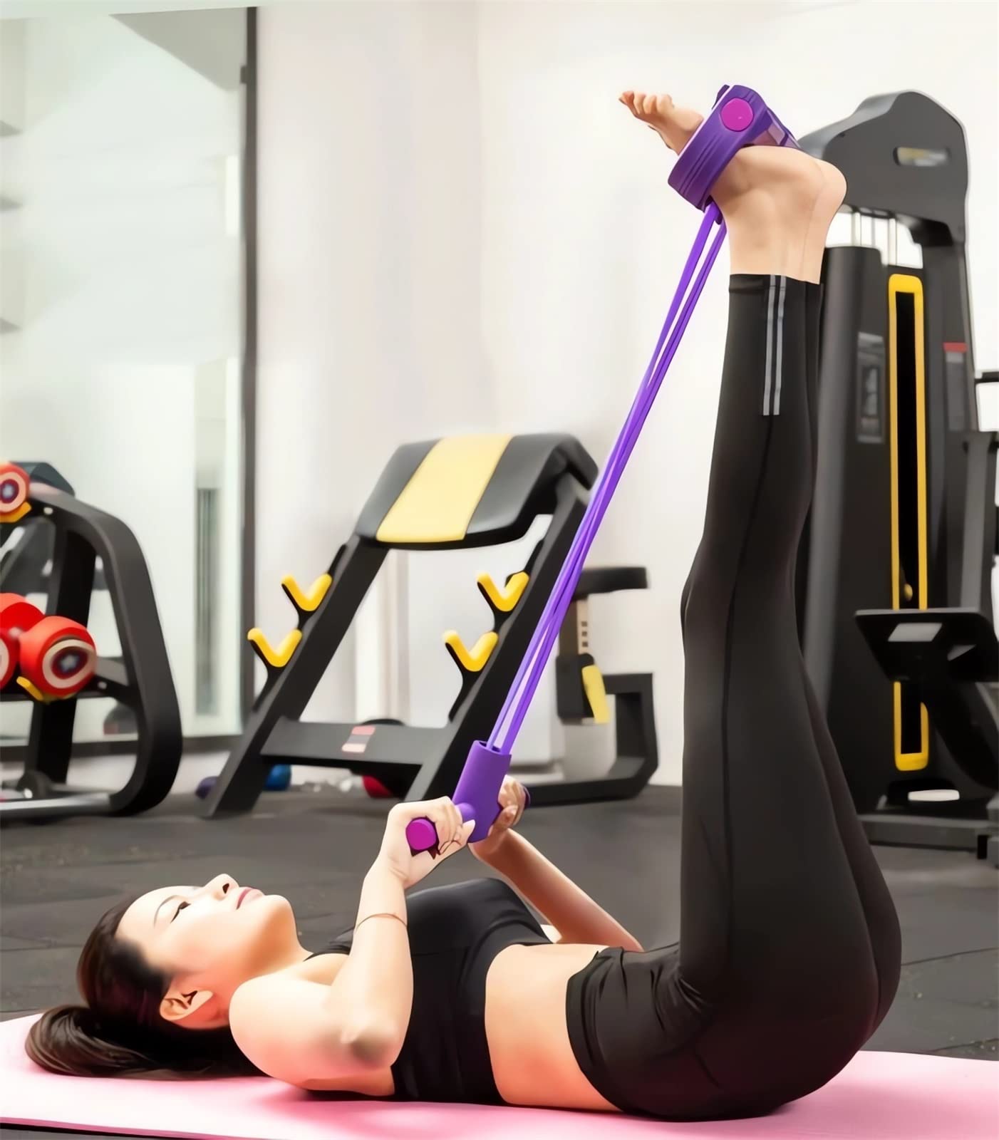 21 Fitness Resistance Bands-4 Tube Pedal Ankle Puller - 2025 New Sit up Leg Stretch Rope Exercise Bands with Handles, Stretching Workout Fitness Bands for Arm Weights Exercise Equipment (Purple)