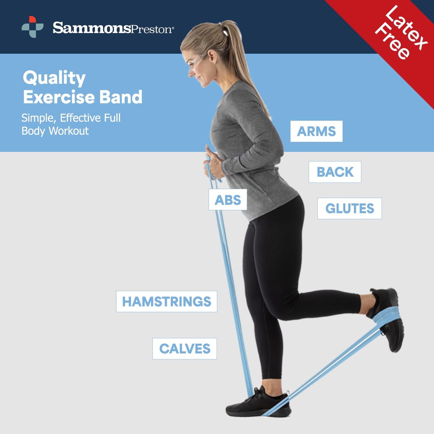 Sammons Preston Resistance Bands for Working Out, Non-Latex Exercise Bands, Resistance Bands for Physical Therapy, Improve Strength & Flexibility, Stretch & Tone Major Muscles, 5pk