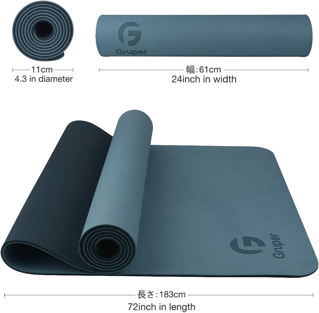 Yoga Mat Non Slip, Eco Friendly Fitness Exercise Mat with Carrying Strap,Pro Yoga Mats for Women,Workout Mats for Home, Pilates and Floor Exercises (Grey Blue/Black, Thickness-6mm)