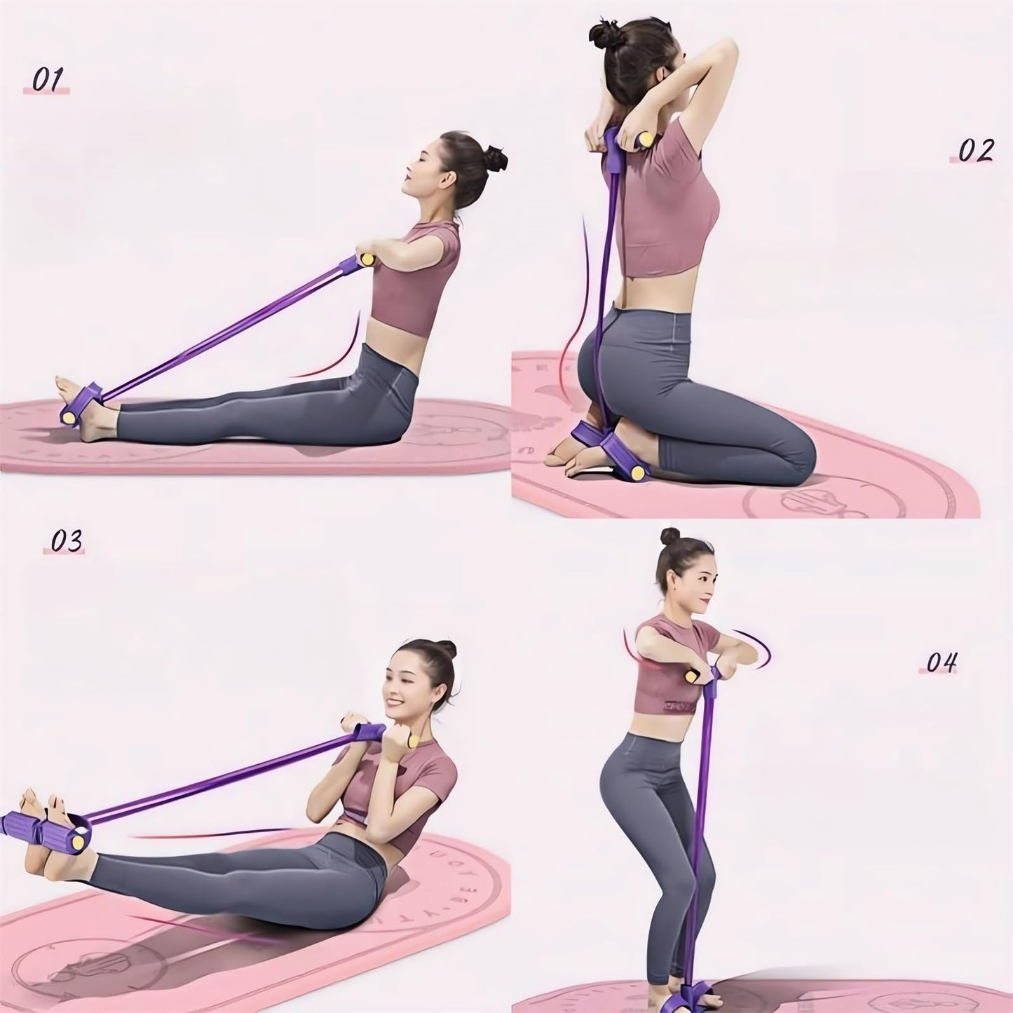 21 Fitness Resistance Bands-4 Tube Pedal Ankle Puller - 2025 New Sit up Leg Stretch Rope Exercise Bands with Handles, Stretching Workout Fitness Bands for Arm Weights Exercise Equipment (Purple)
