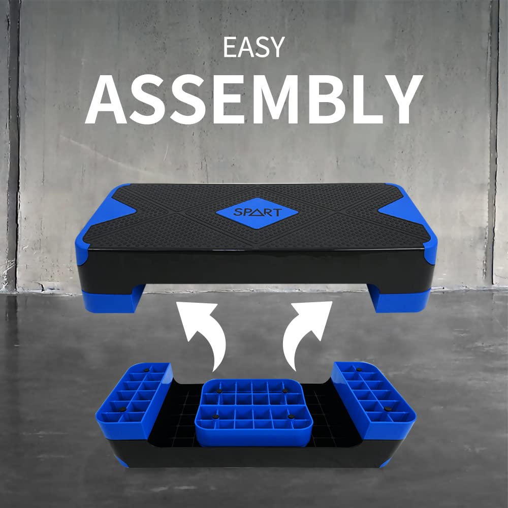 SPART Adjustable Workout Aerobic Stepper, Aerobic Exercise Step Platform with 4 Risers, 3 Levels Adjust 4" - 6" - 8", 26.77" Trainer Stepper with Non-Slip Surface For Home Gym Extra Risers