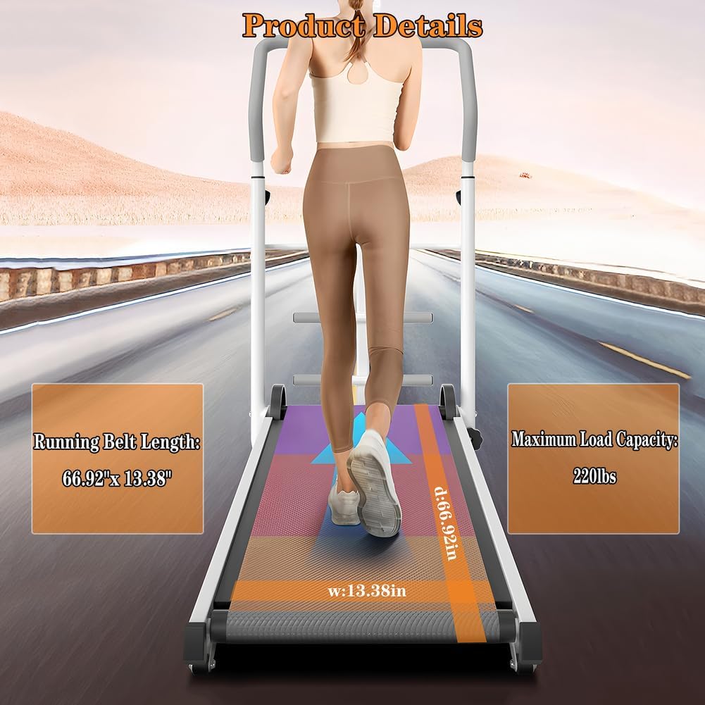 Portable Folding Walking Pad Treadmill with Incline & Handle Bar - Compact Non-Electric Mini Running Machine for Home, Ideal for Kids, Adults & Elderly in Small Spaces