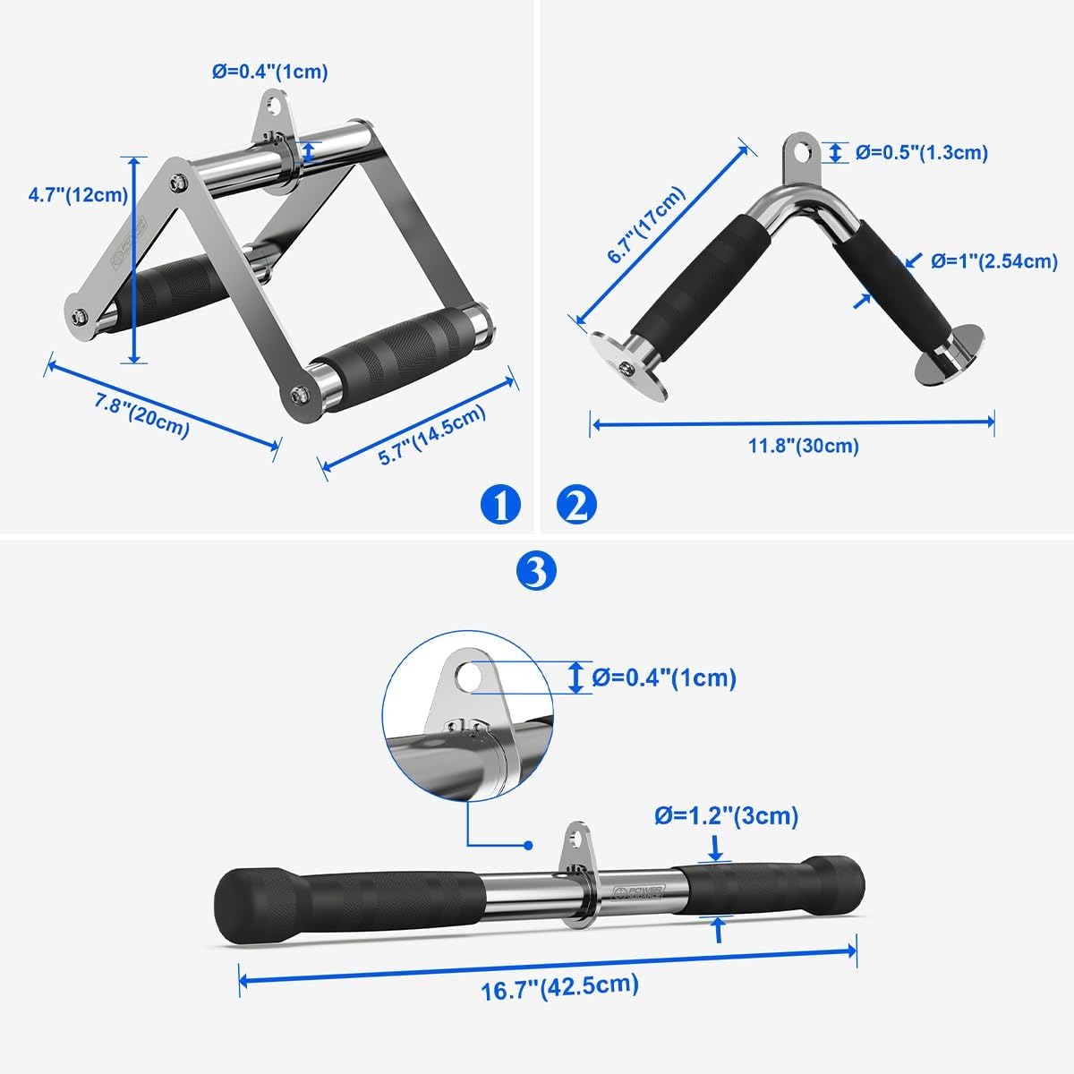 POWER GUIDANCE Cable Machine Attachment, LAT Pulldown Attachments, Cable Attachments for Gym, Home Gym Accessories (2.0 V Handle + Rotating Bar + V-Shaped Bar)