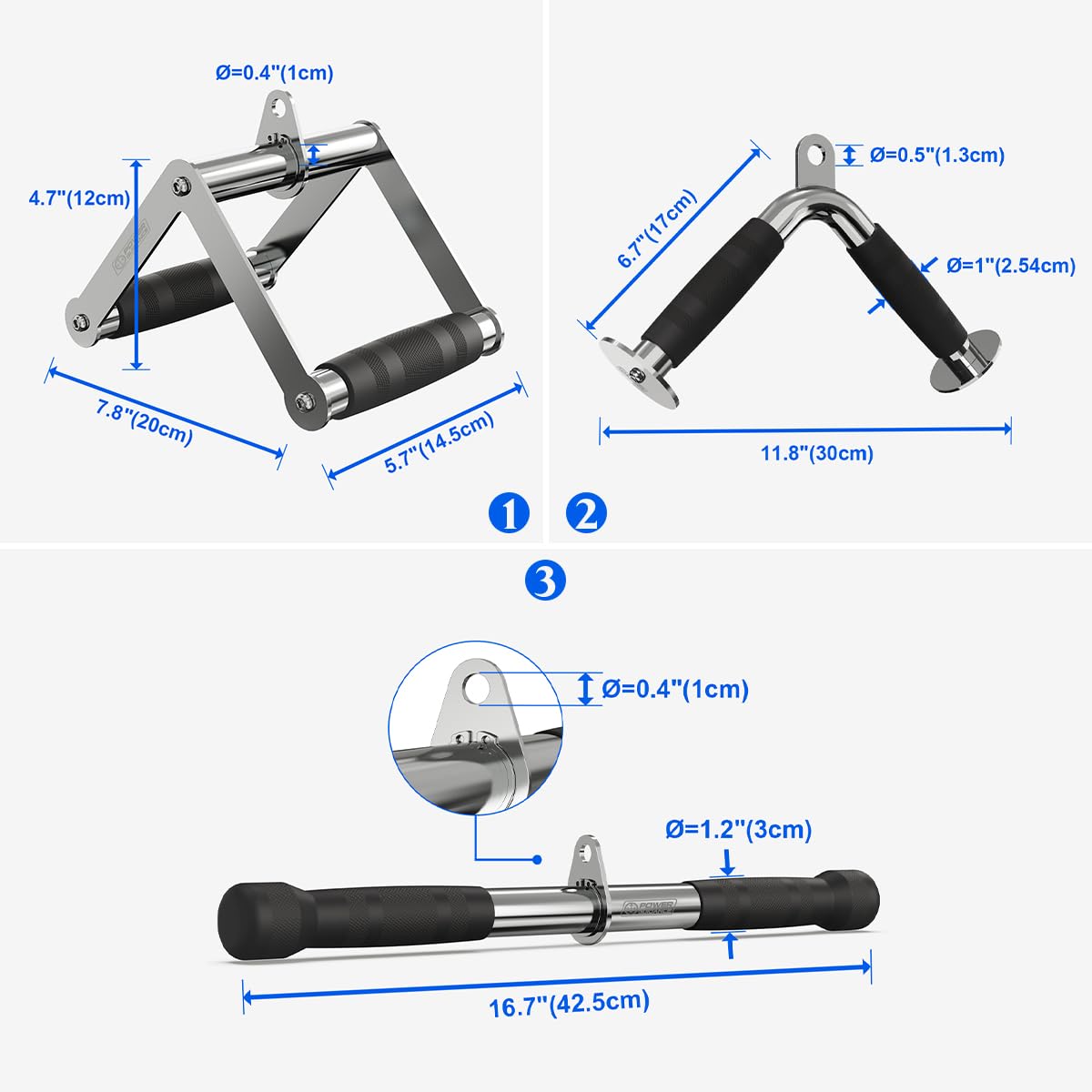 POWER GUIDANCE Cable Machine Attachment, LAT Pulldown Attachments, Cable Attachments for Gym, Home Gym Accessories (2.0 V Handle + Rotating Bar + V-Shaped Bar)