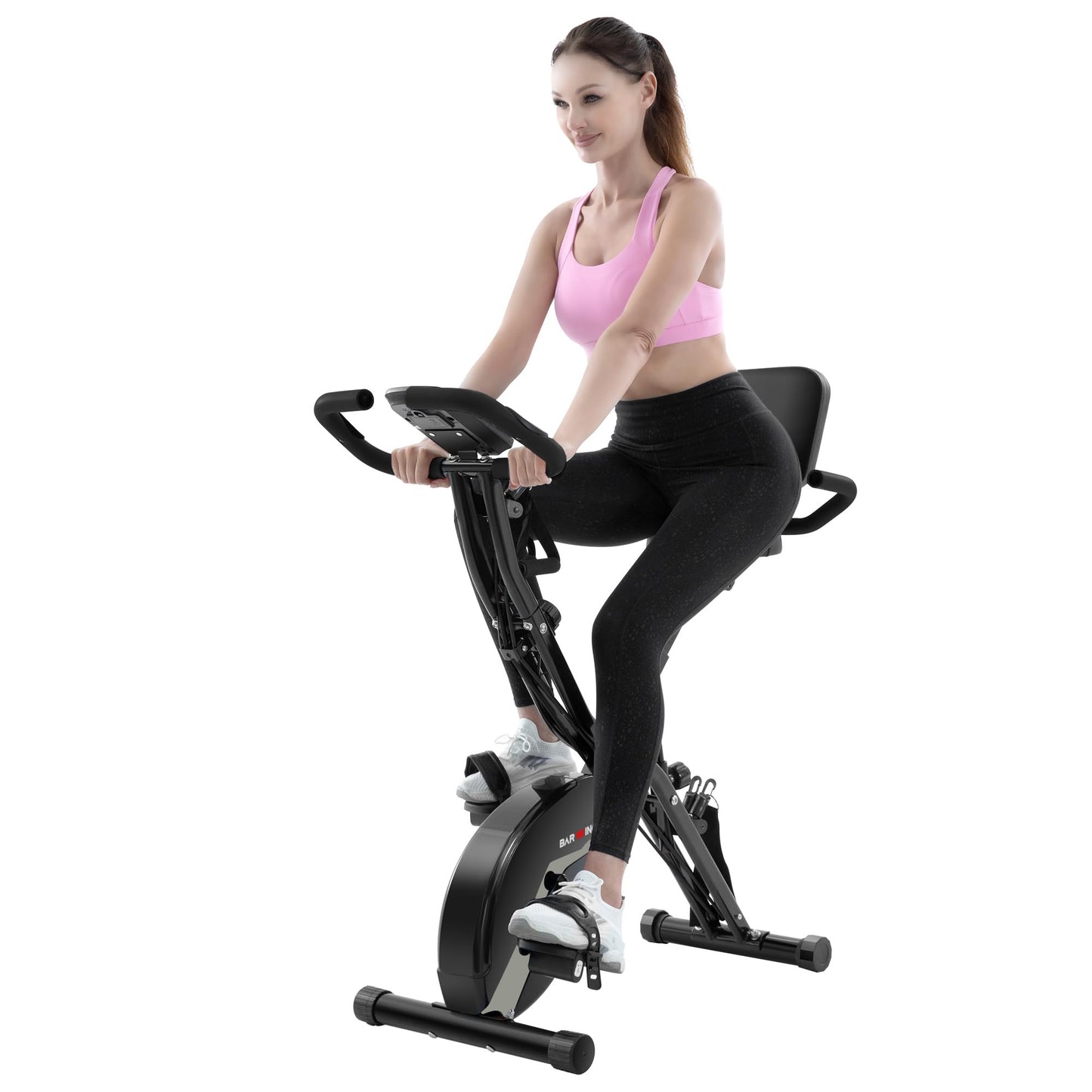 BARWING Stationary Exercise Bike for Home Workout, 5 IN 1 Foldable Indoor Cycling Bike for Seniors, 350LB Capacity, 16-Level Magnetic Resistance, Seat Backrest Adjustments (Black)