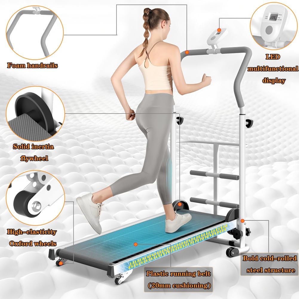 Portable Folding Walking Pad Treadmill with Incline & Handle Bar - Compact Non-Electric Mini Running Machine for Home, Ideal for Kids, Adults & Elderly in Small Spaces