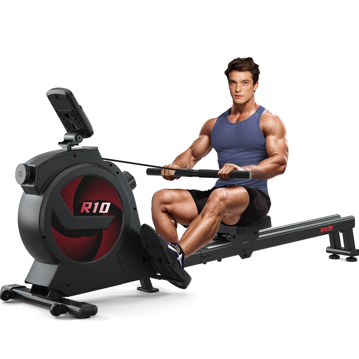 SNODE Rowing Machine for Home Use Magnetic Rower with 16 Level Resistance, Row Machine with LCD Monitor, Ergonomic Seat, Dual Rail, 350lb Weight Capacity