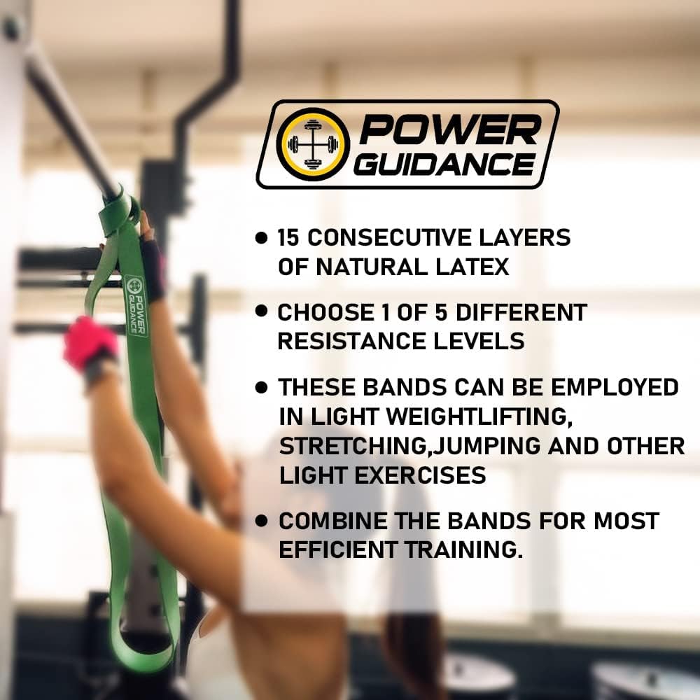 POWER GUIDANCE Pull Up Assist Bands - Stretch Resistance Band - Mobility Band - Powerlifting Bands - by Perfect for Body Stretching, Powerlifting, Resistance Training (Set of 5)