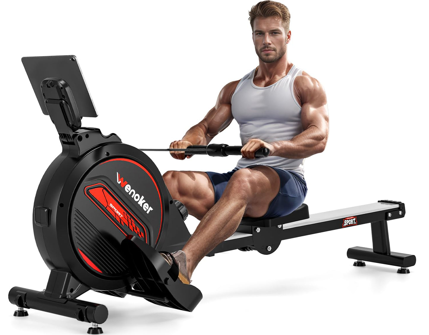 Rowing Machine,Wenoker Magnetic Rower Machine for Home,350 LB Weight Capacity, Smooth Whisper Quiet with LCD Monitor Tablet Holder & Comfortable Seat Cushion, Compact and Saves Space