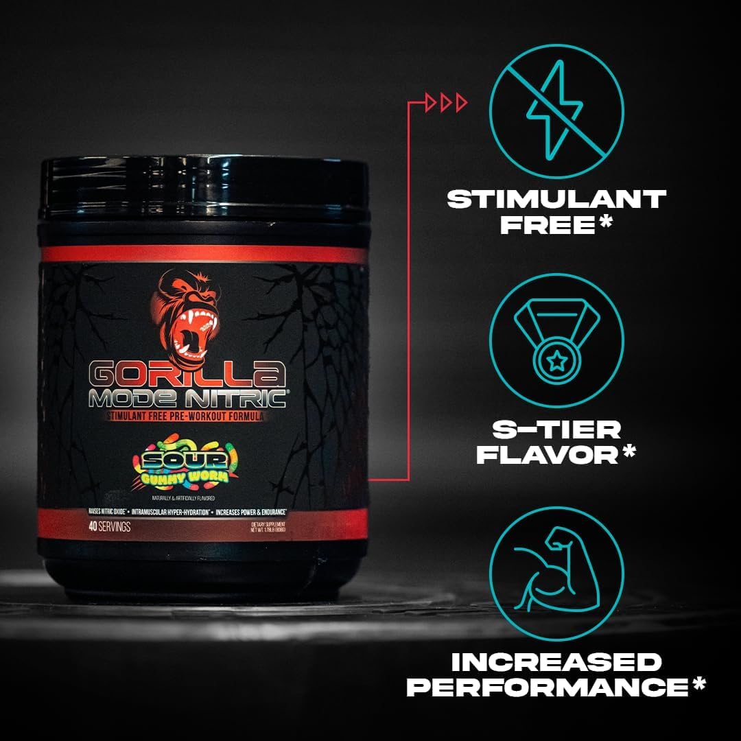 Gorilla Mind - Gorilla Mode Nitric Upgraded Stimulant Free Pre-Workout – Best Tasting and Most Effective Stimulant Free Pre-Workout/Massive Pumps · Vasodilation · Power / 768 Grams (Bombsicle)