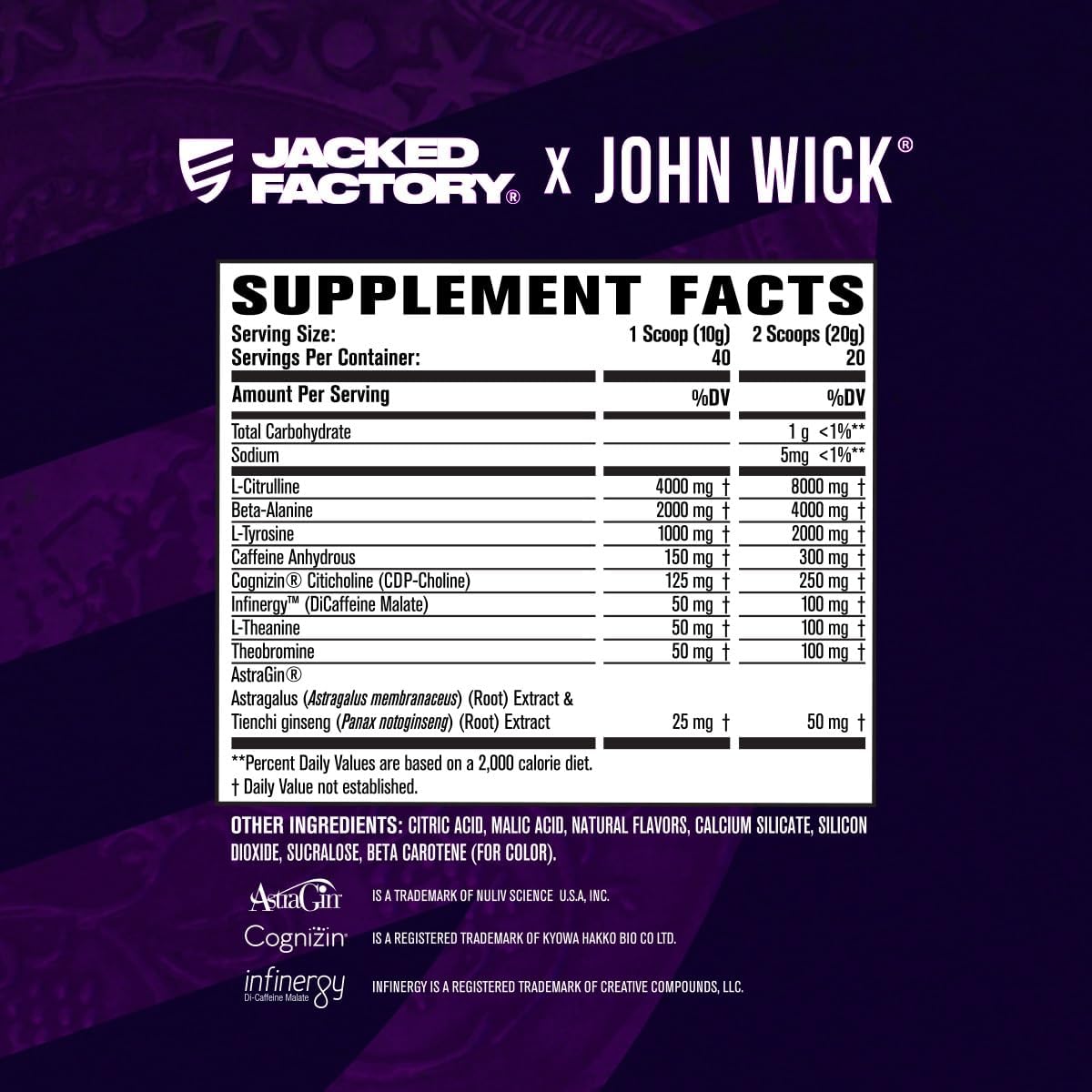 Jacked Factory X John Wick - Wick Mode Pre Workout Powder (Last Tropical Sunrise, 40 Servings) & Creatine Monohydrate Powder (Unflavored, 85 Servings)
