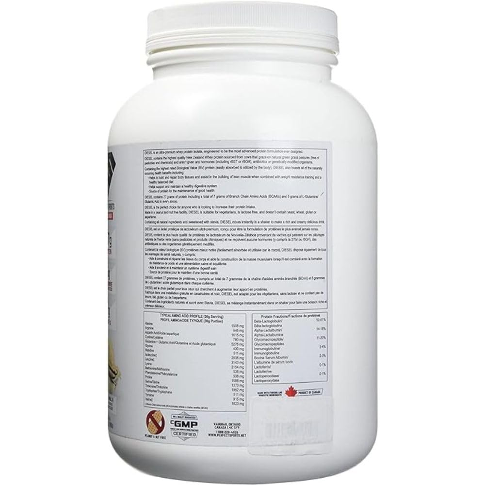 Perfect Sports Diesel 100% New Zealand Whey Protein Isolate | Stevia Sweetened, No Artificial Ingredients, Keto | 0g Carb, 0g Fat, 26g Protein | 2 Pounds (French Vanilla)