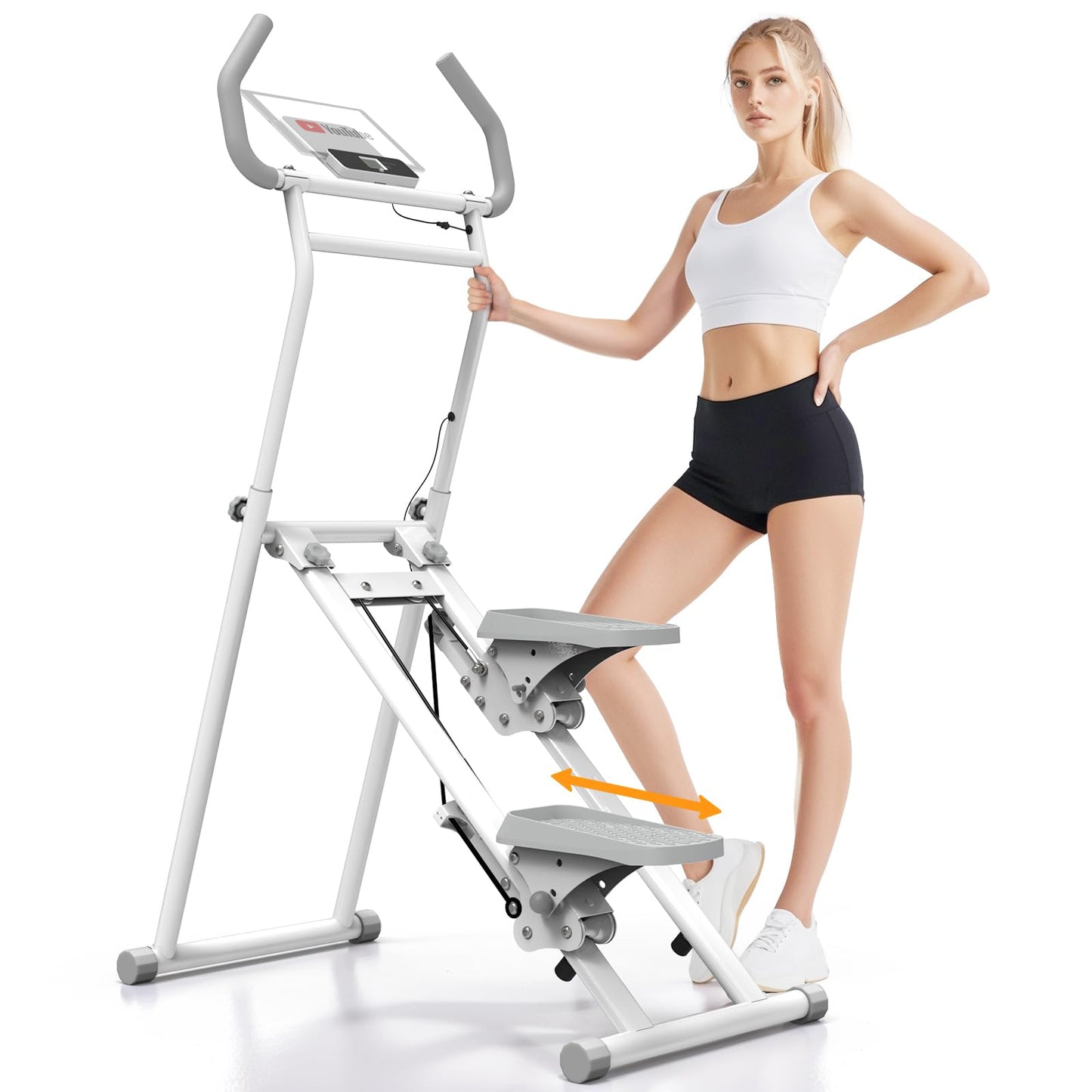 MACYO Stair Stepper for Home Workout - Full-Size Foot Pedals with Tablet Holder, Foldable Stepping Climbers, Easy Assembly, Compact Design for Cardio & Leg Training (White)