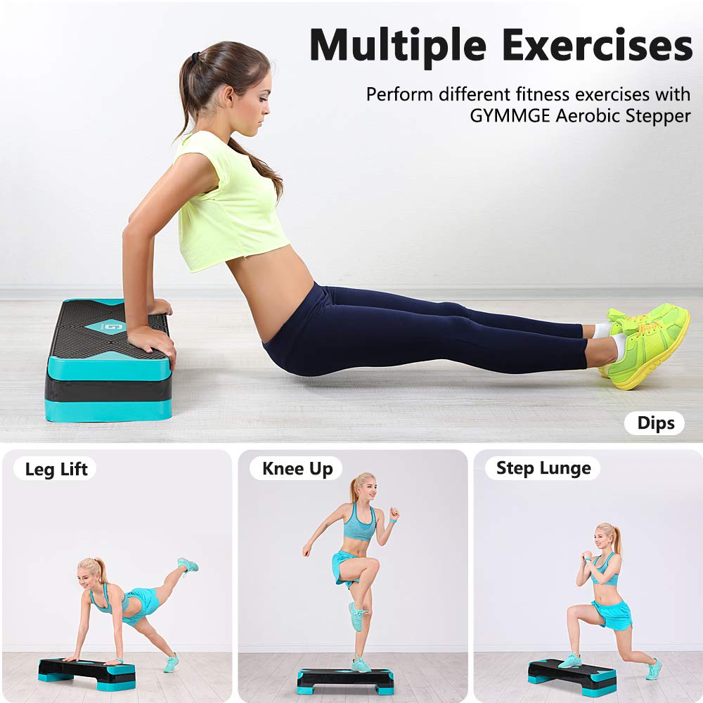 GYMMAGE Adjustable Workout Aerobic Stepper, Aerobic Exercise Step Platform with 2 Risers, Exercise Step Deck for Fitness, 26.5" Trainer Stepper with Non-Slip Surface Home Gym & Extra Risers Options