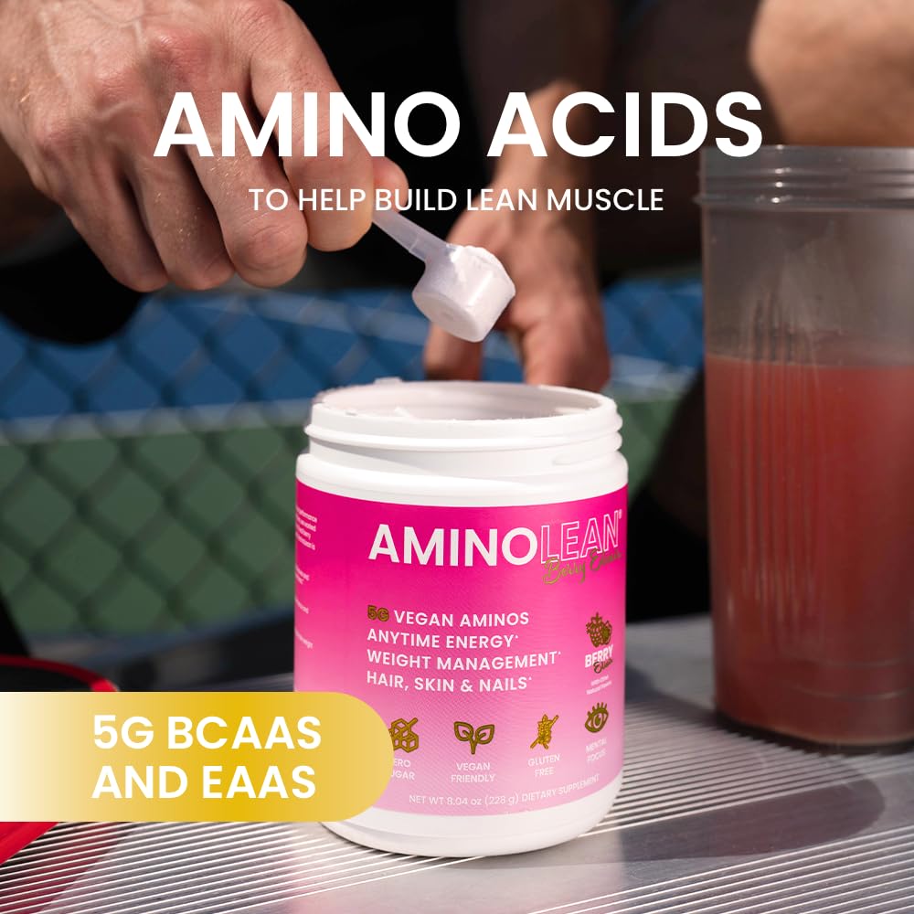 RSP NUTRITION AminoLean Pre Workout, Clean Energy with No Jitters, Tingles or Crash, Vegan Friendly with Added Biotin for Hair, Skin, Nails, Berry Elixir, 30 Servings
