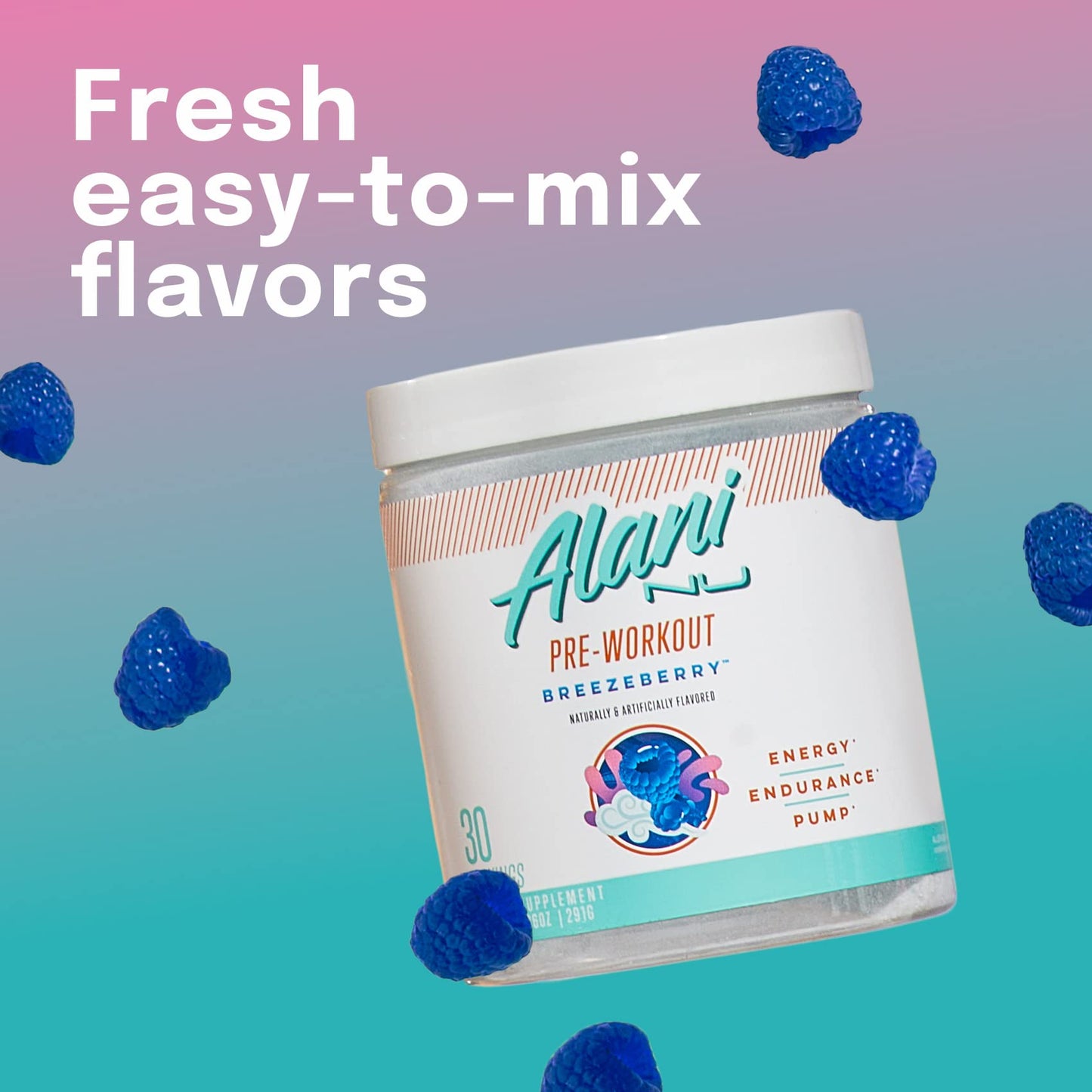 Alani Nu Pre Workout Powder BREEZEBERRY, Amino Energy Boost, Endurance Supplement, Sugar Free, 200mg Caffeine, L-Theanine, Beta-Alanine, L-Citrulline, 30 Servings