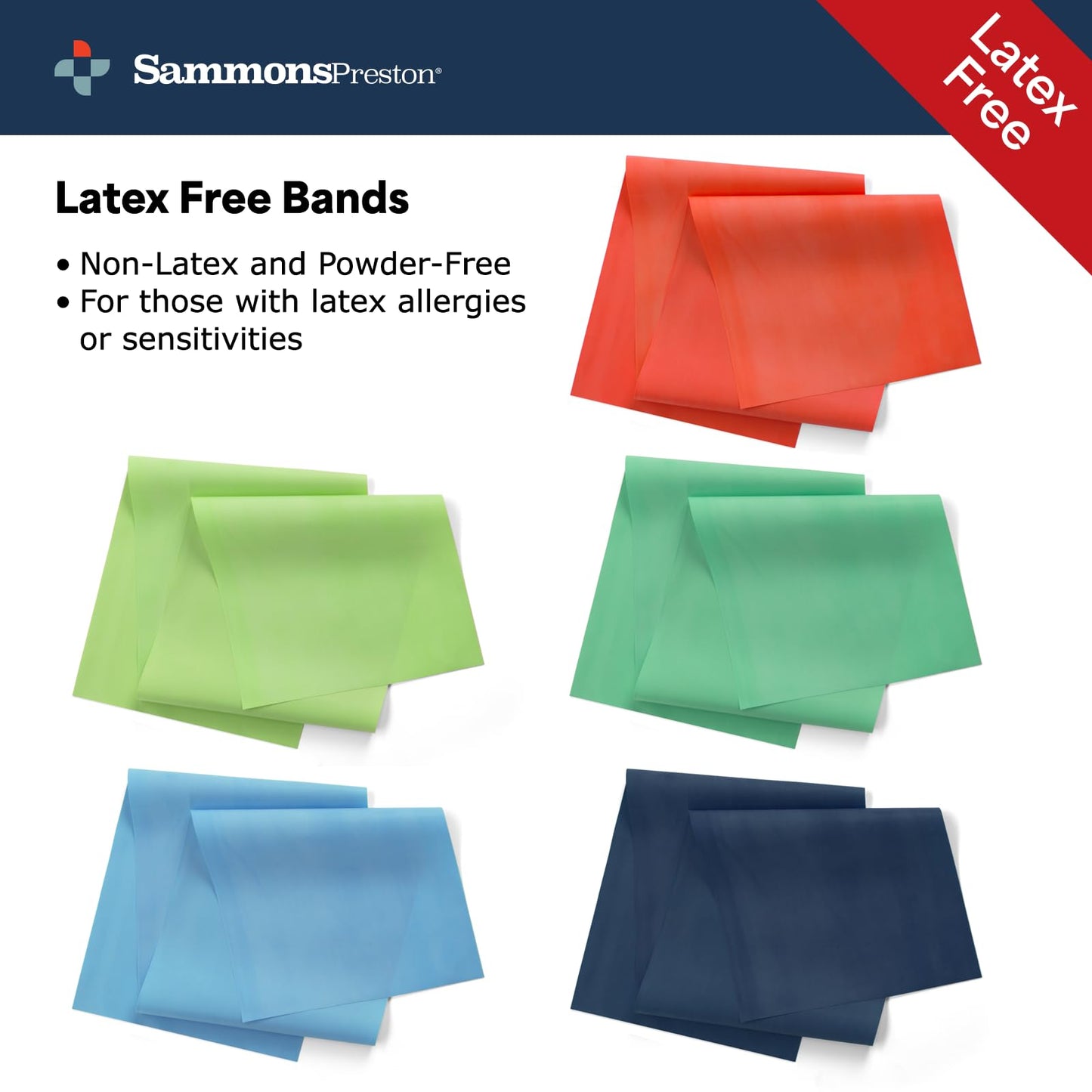 Sammons Preston Resistance Bands for Working Out, Non-Latex Exercise Bands, Resistance Bands for Physical Therapy, Improve Strength & Flexibility, Stretch & Tone Major Muscles, 5pk