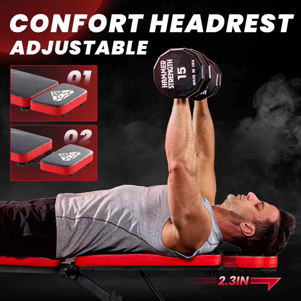 Adjustable Weight Bench, Workout Bench with Adjustable Headrest for Full Body Workout, Fast Folding 660LBS Stable Weight Bench for Men Women Versatile Workouts and Workout Bench for Home Gym (Black)