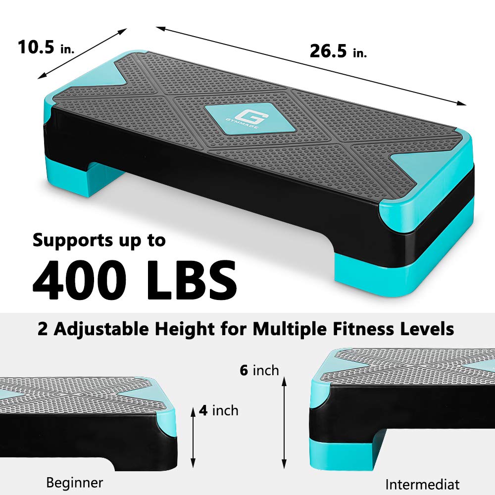 GYMMAGE Adjustable Workout Aerobic Stepper, Aerobic Exercise Step Platform with 2 Risers, Exercise Step Deck for Fitness, 26.5" Trainer Stepper with Non-Slip Surface Home Gym & Extra Risers Options