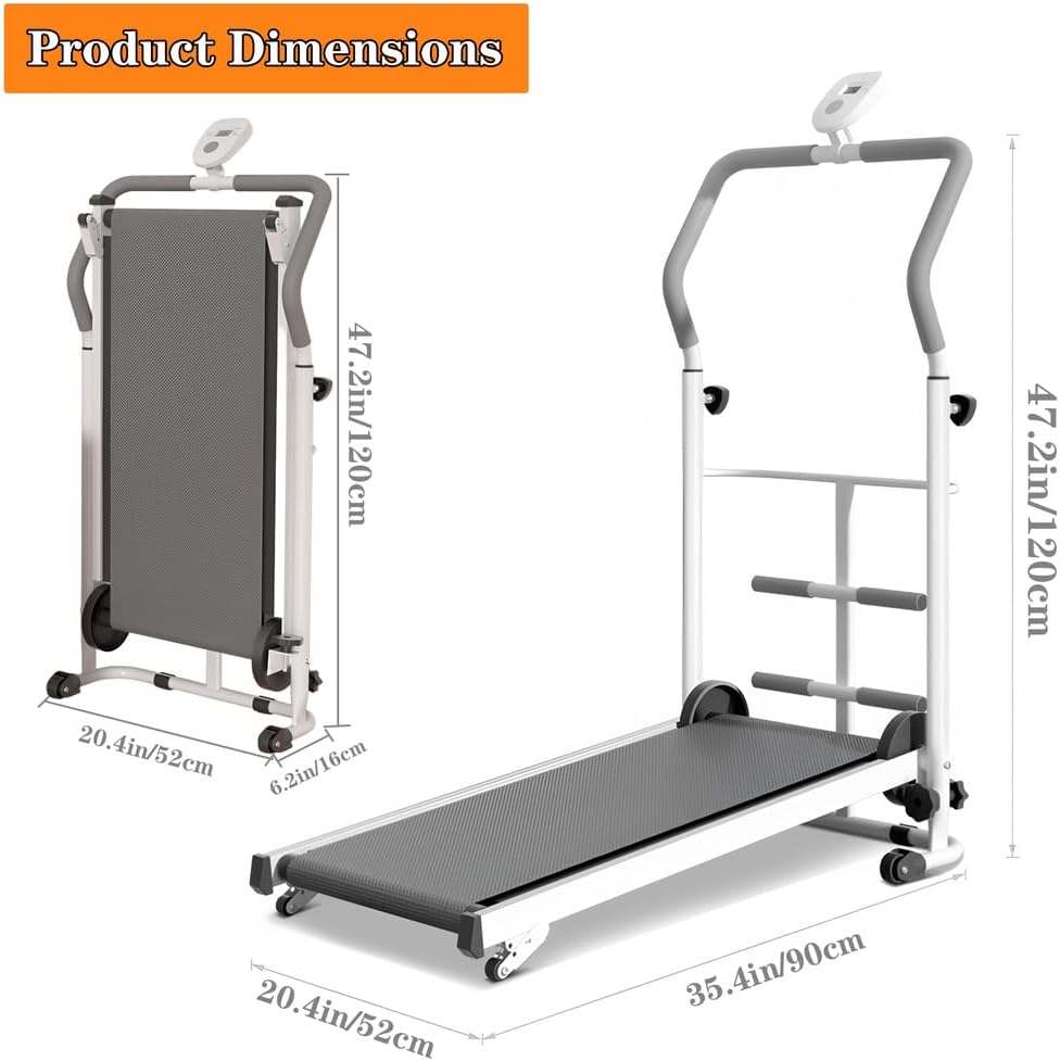 Portable Folding Walking Pad Treadmill with Incline & Handle Bar - Compact Non-Electric Mini Running Machine for Home, Ideal for Kids, Adults & Elderly in Small Spaces