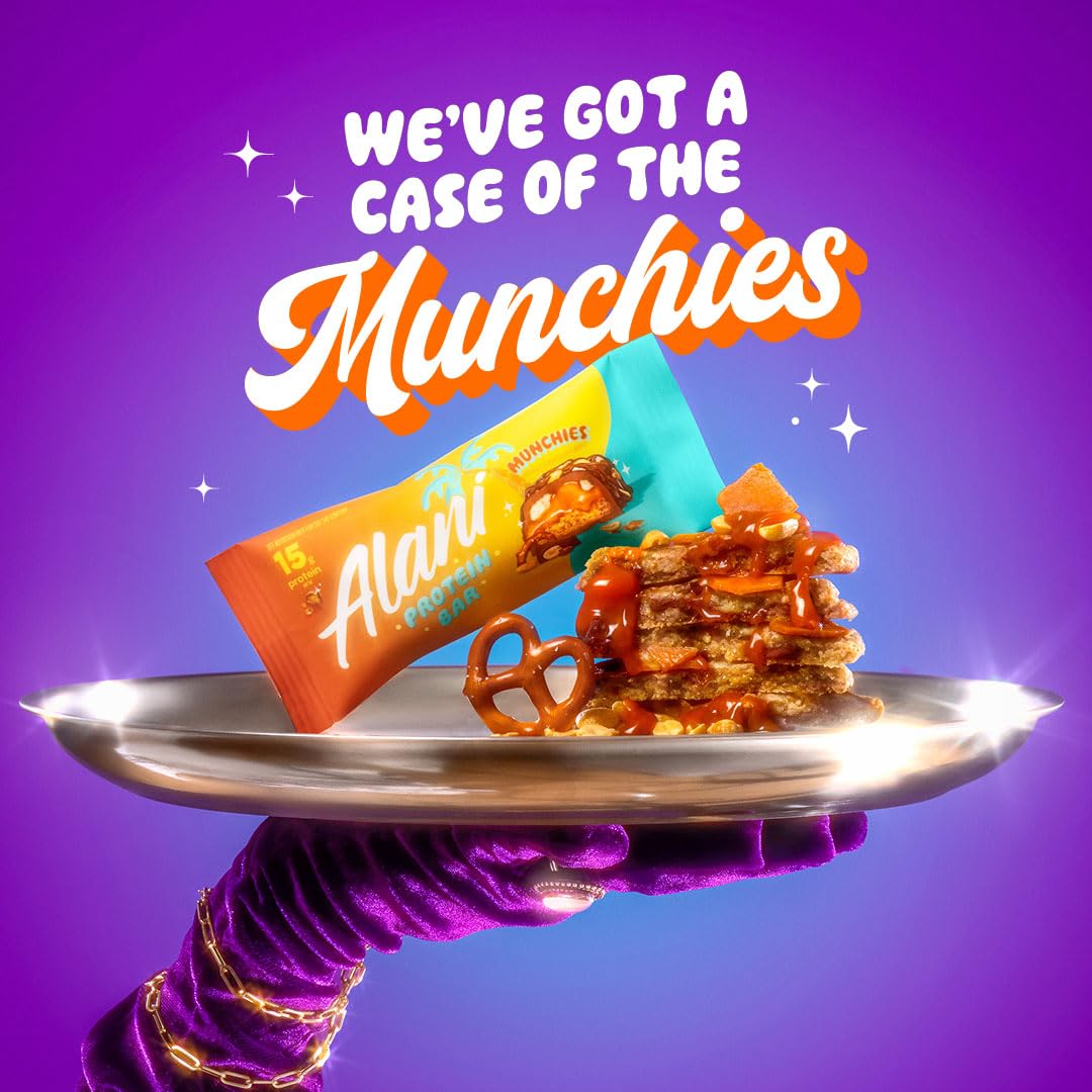 Alani Nu Protein MUNCHIES, High Protein Gluten-Free Bars, 18g Protein, Low-Sugar (6G) Low-Carb Healthy Snacks, 12 Individually Wrapped Bars