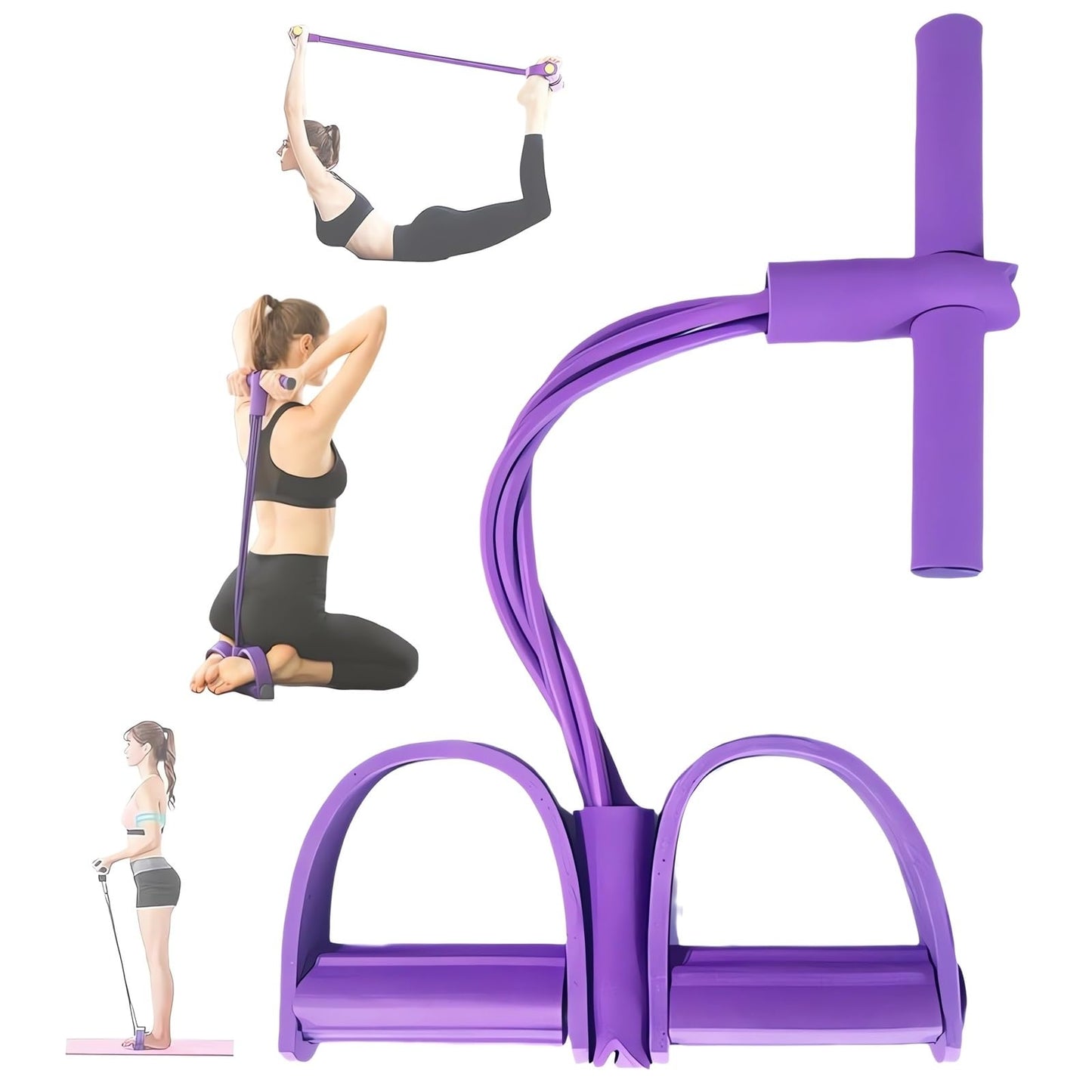 21 Fitness Resistance Bands-4 Tube Pedal Ankle Puller - 2025 New Sit up Leg Stretch Rope Exercise Bands with Handles, Stretching Workout Fitness Bands for Arm Weights Exercise Equipment (Purple)
