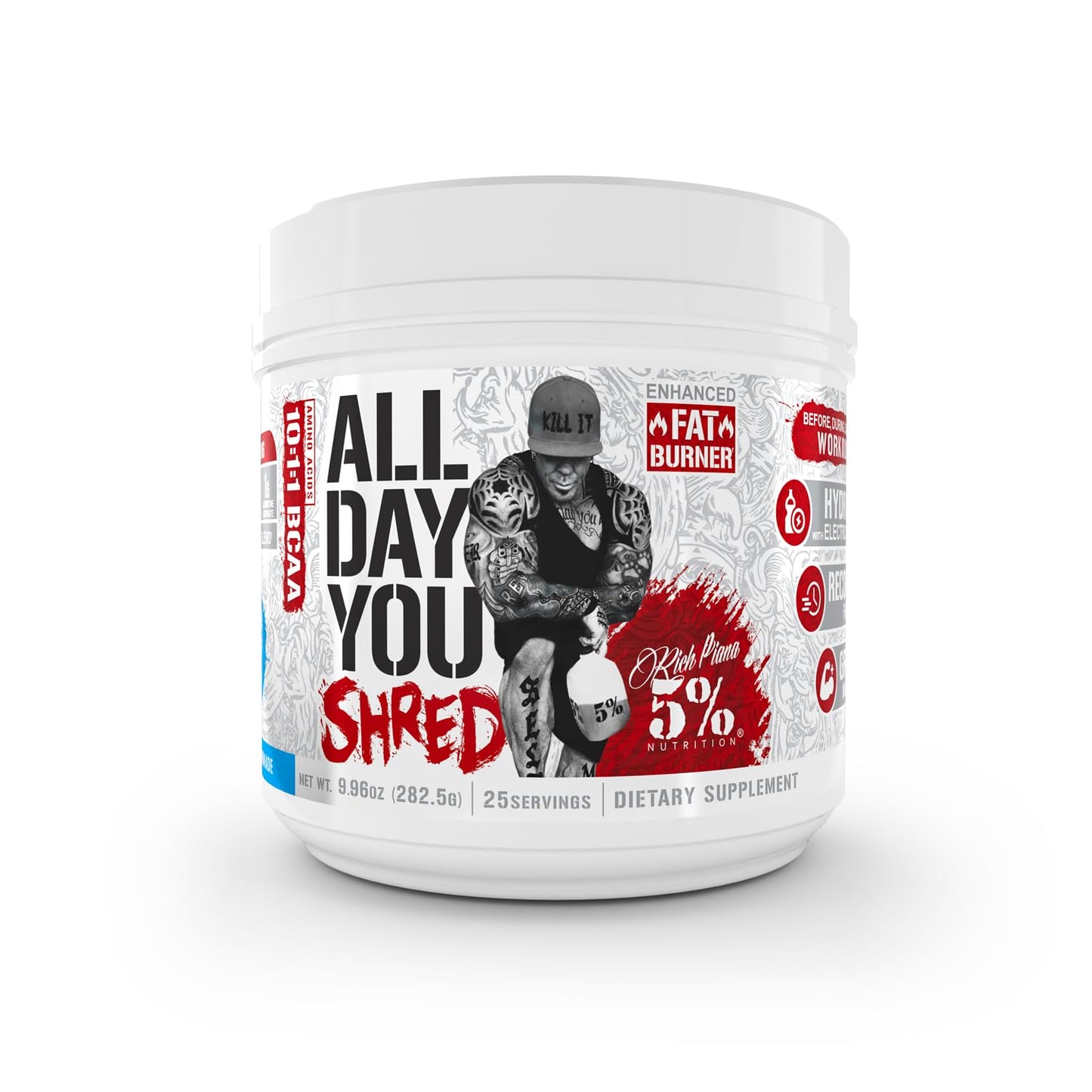 5% Nutrition Rich Piana AllDayYou Shred BCAA Powder | Amino Acid Supplement for Weight Loss | Elite Fat Burning Pre Workout for Energy, Hydration, Endurance & Recovery (Blueberry Lemonade)