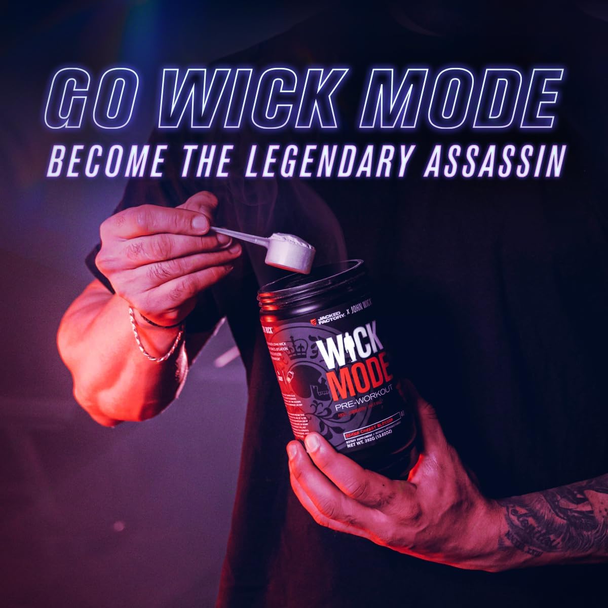 Jacked Factory X John Wick - Wick Mode Pre Workout Powder (Last Tropical Sunrise, 40 Servings) & Creatine Monohydrate Powder (Unflavored, 85 Servings)