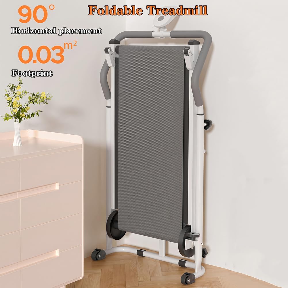Portable Folding Walking Pad Treadmill with Incline & Handle Bar - Compact Non-Electric Mini Running Machine for Home, Ideal for Kids, Adults & Elderly in Small Spaces