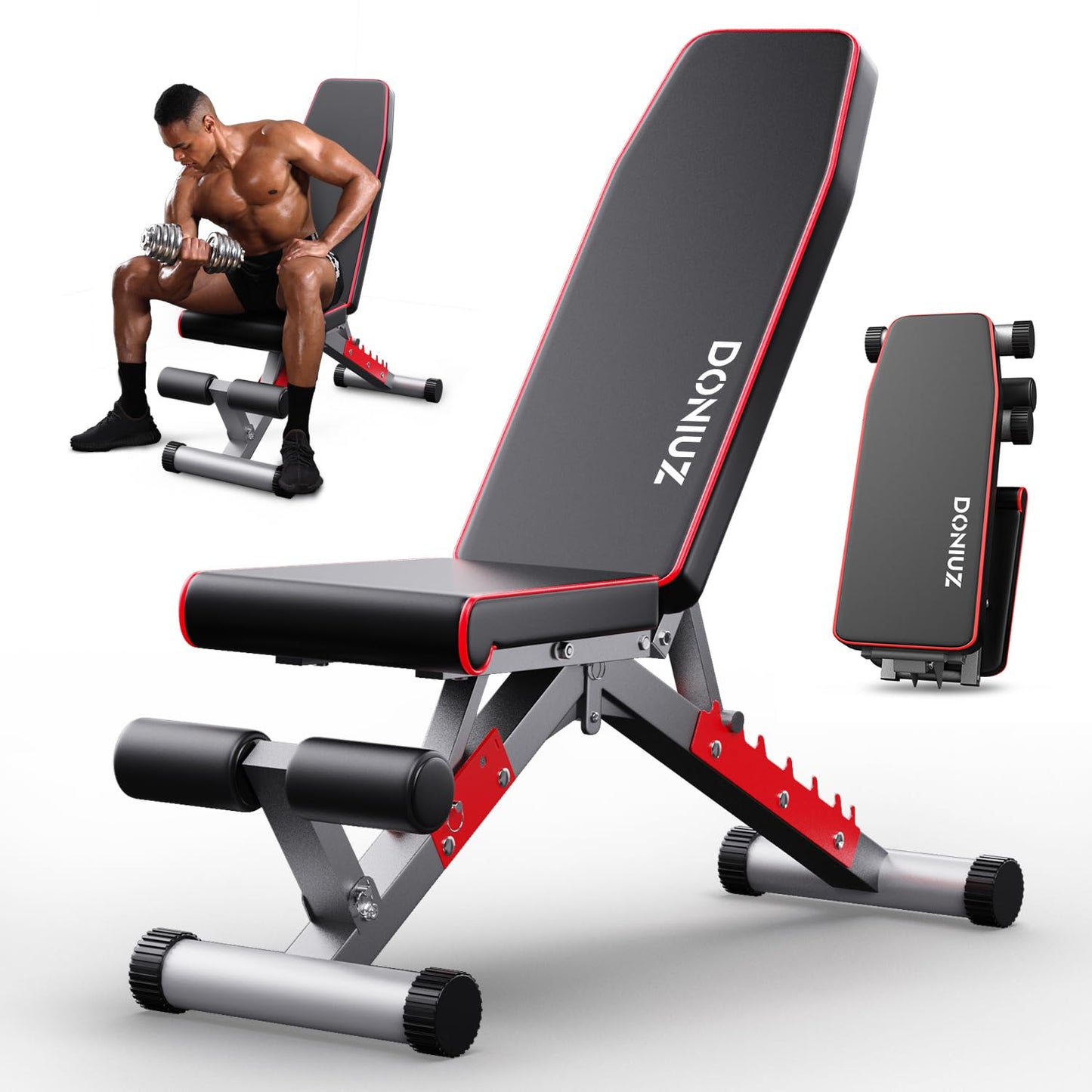 DONIUZ Weight Bench, Adjustable Workout Bench Press Set for Home Gym Full Body Strength Workout, Easy Assembly Foldable Training Lifting Bench, Max Load 750(Balck)
