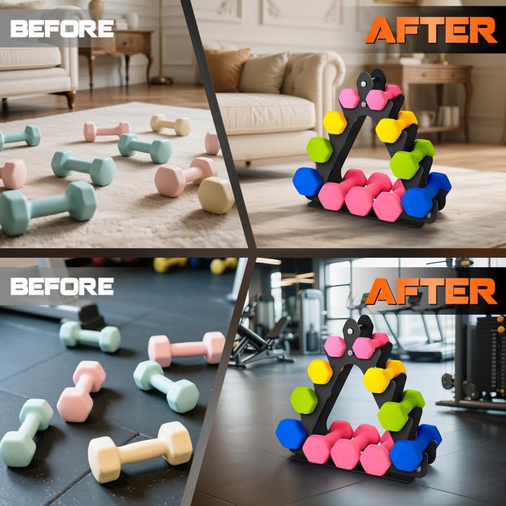 4-Tier Dumbbell Rack, Large Capacity Weight Rack for Women & Kids, Holds 1-11 lbs Dumbbell Stand Sets, Home Gym Storage Organizer(Dumbbells Not Included)