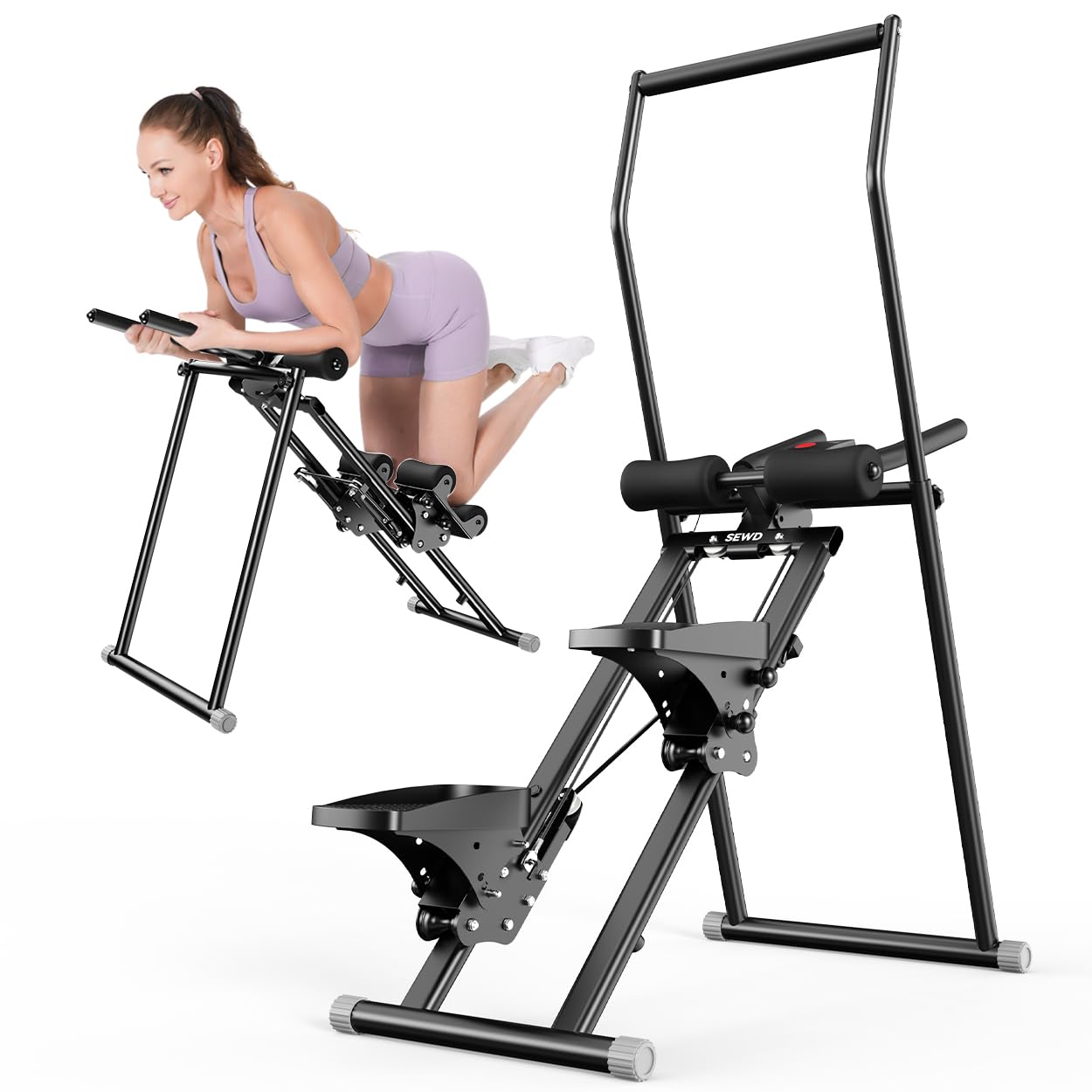 SEWD Foldable Stair Stepper Machine – AB Workout Equipment for Home Gym, Full-Body Cardio Workout Equipment with Adjustable Handlebar & Pedals