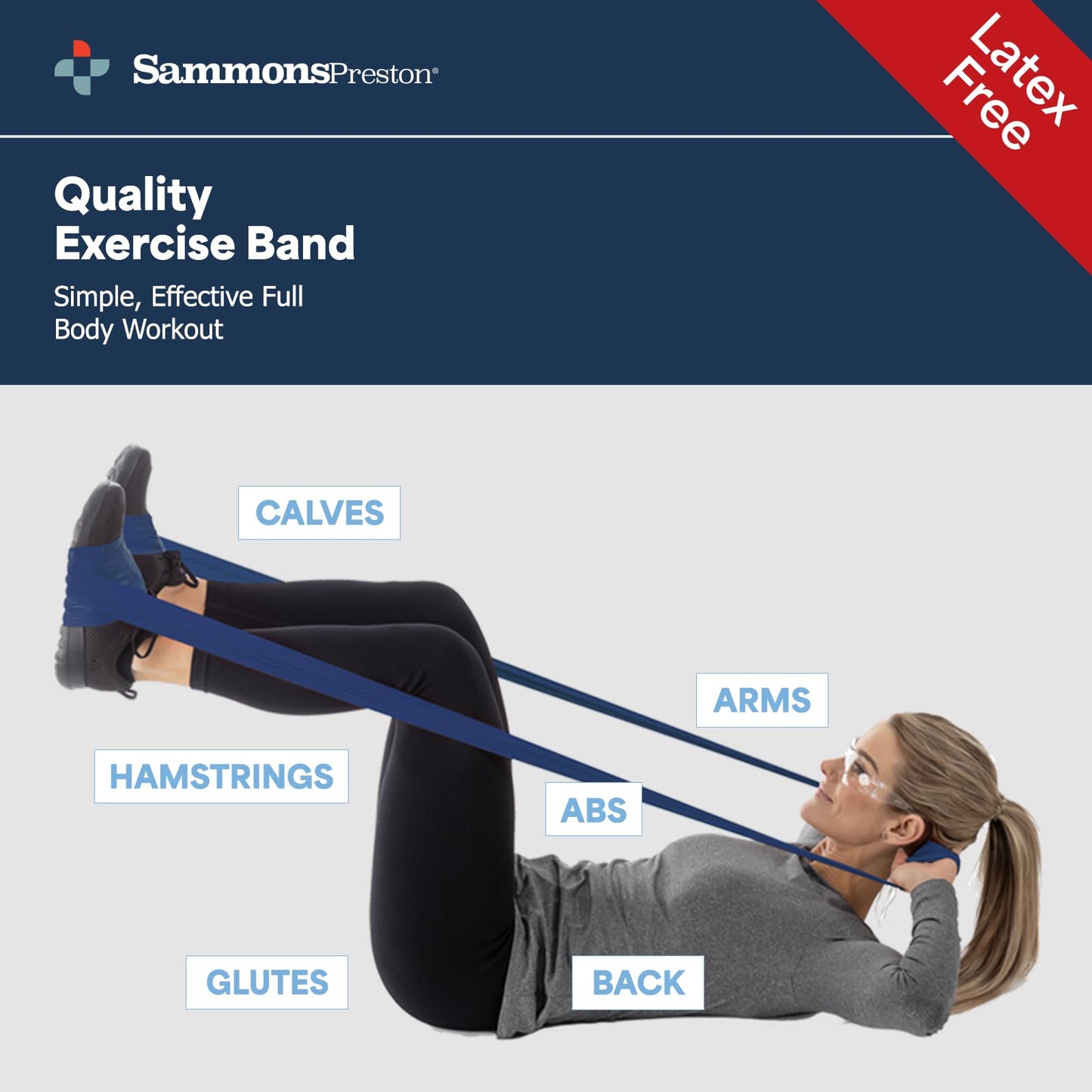 Sammons Preston Resistance Bands for Working Out, Non-Latex Exercise Bands, Resistance Bands for Physical Therapy, Improve Strength & Flexibility, Stretch & Tone Major Muscles, 5pk