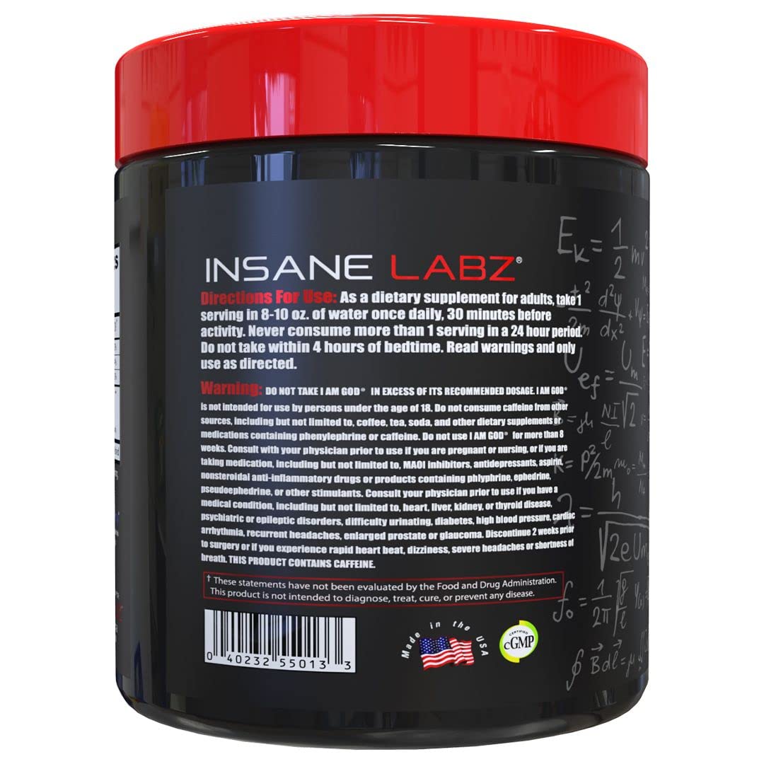 Insane Labz I am God Pre Workout, High Stim Pre Workout Powder Loaded with Creatine and DMAE Bitartrate Fueled by AMPiberry, Energy Focus Endurance Muscle Growth,25 Srvgs, Fruit Punch