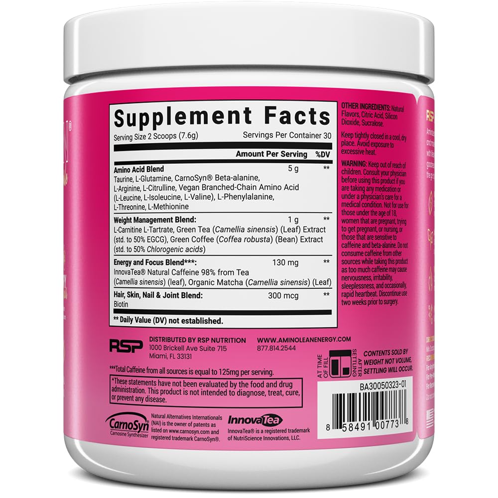 RSP NUTRITION AminoLean Pre Workout, Clean Energy with No Jitters, Tingles or Crash, Vegan Friendly with Added Biotin for Hair, Skin, Nails, Berry Elixir, 30 Servings